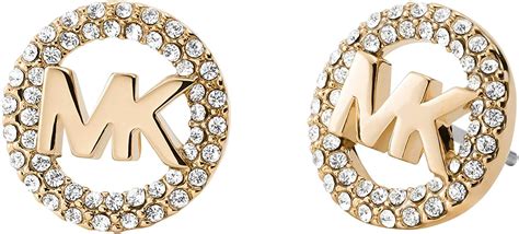 Michael Kors Brass MK Logo Stud Earrings for Women, Color: 